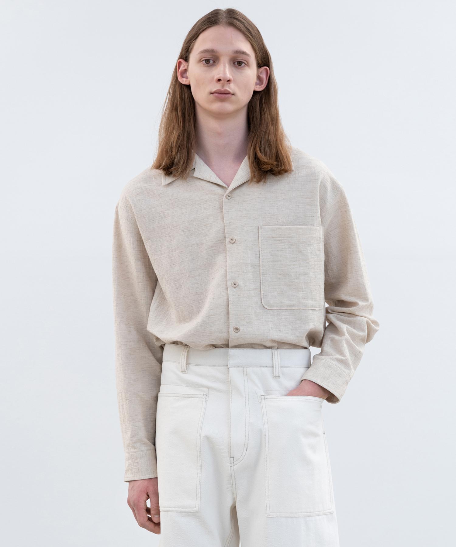 Insilence Open Collar Linen Shirt Beige Beige/S