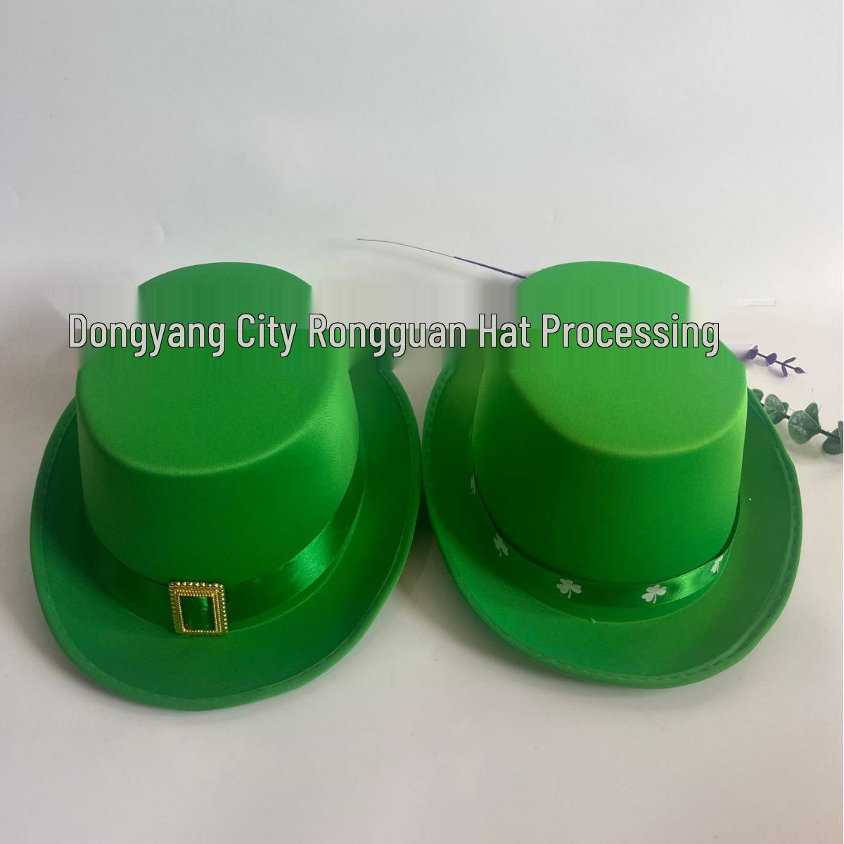 Irish Festival Green Shamrock Knitted Top Hat with Gold Buckle. Jinhua, Zhejiang