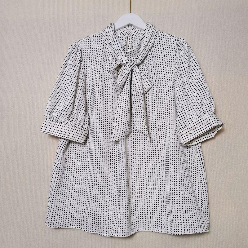 Export Export Original Order Leftover Stock Polka Dot Short Sleeve Pullover Shirt Women's Ribbon Detachable Professional Commute Bottoming Shirt