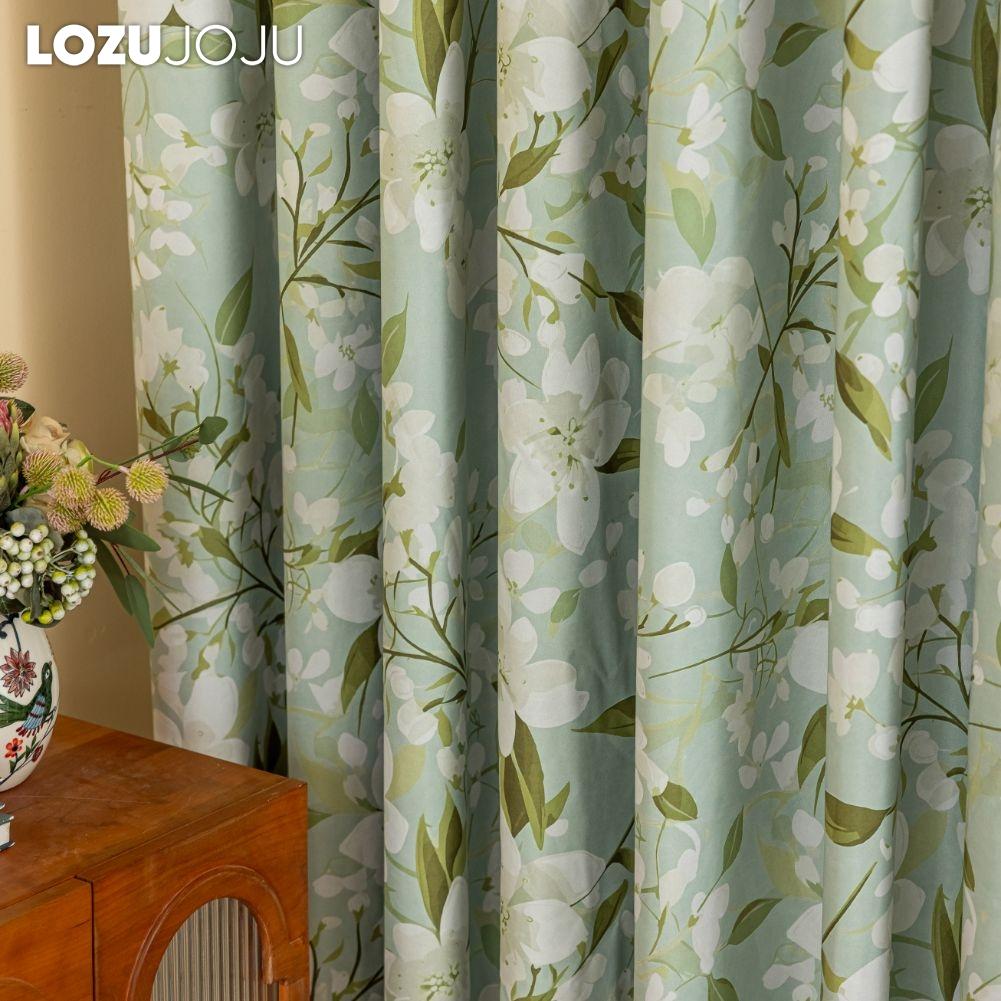 1PC LOZUJOJU Fashionable and Versatile Gardenia Green Printed Curtains Full Blackout Curtains for Bedroom Living Room Balcony Window for Home Decor