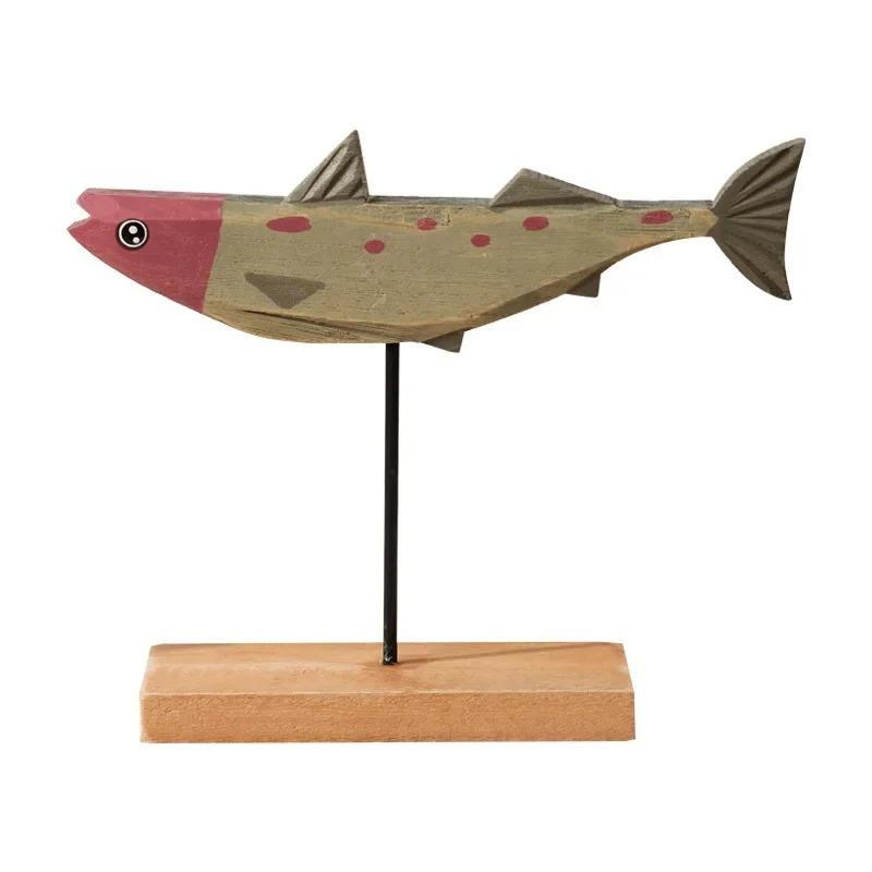 Wooden Fish Statue Nordic Colorful Handmade Ornament Modern Home Decor For Living Room Bedroom Office Desktop Art Gift Figurine