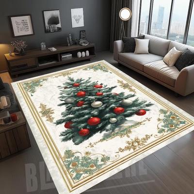 Luxurious Christmas Carpet Theme Indoor Area Living Room Mat Mats Edge Large Mat Suitable for Bedroom Window Sill Holiday Rugs