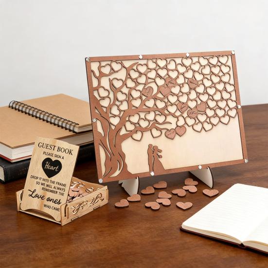 Yousheng Hochzeitsgästebuch Alternative mit Holzherzschild Liebesbaum Rahmen Dekoration Party Jubiläum Geburtstagsfeier Babyparty Deko