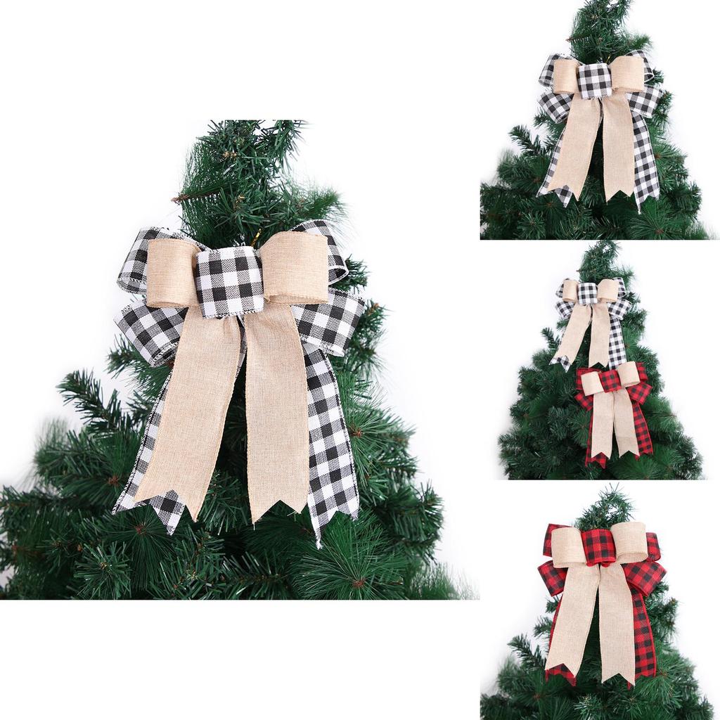 New Christmas Plaid Bow Ornament Double Layered Stylish Christmas Tree Decoration