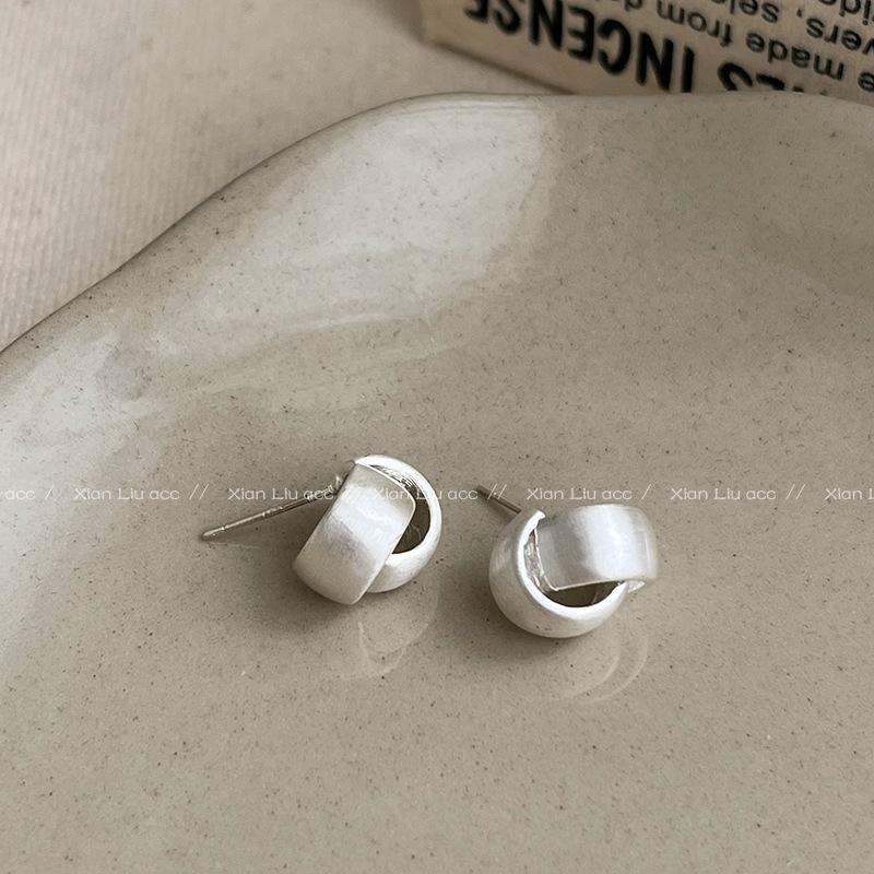 Silver Brushed Retro Stud Earrings, 2025 Style: Unique High-End Design for Women