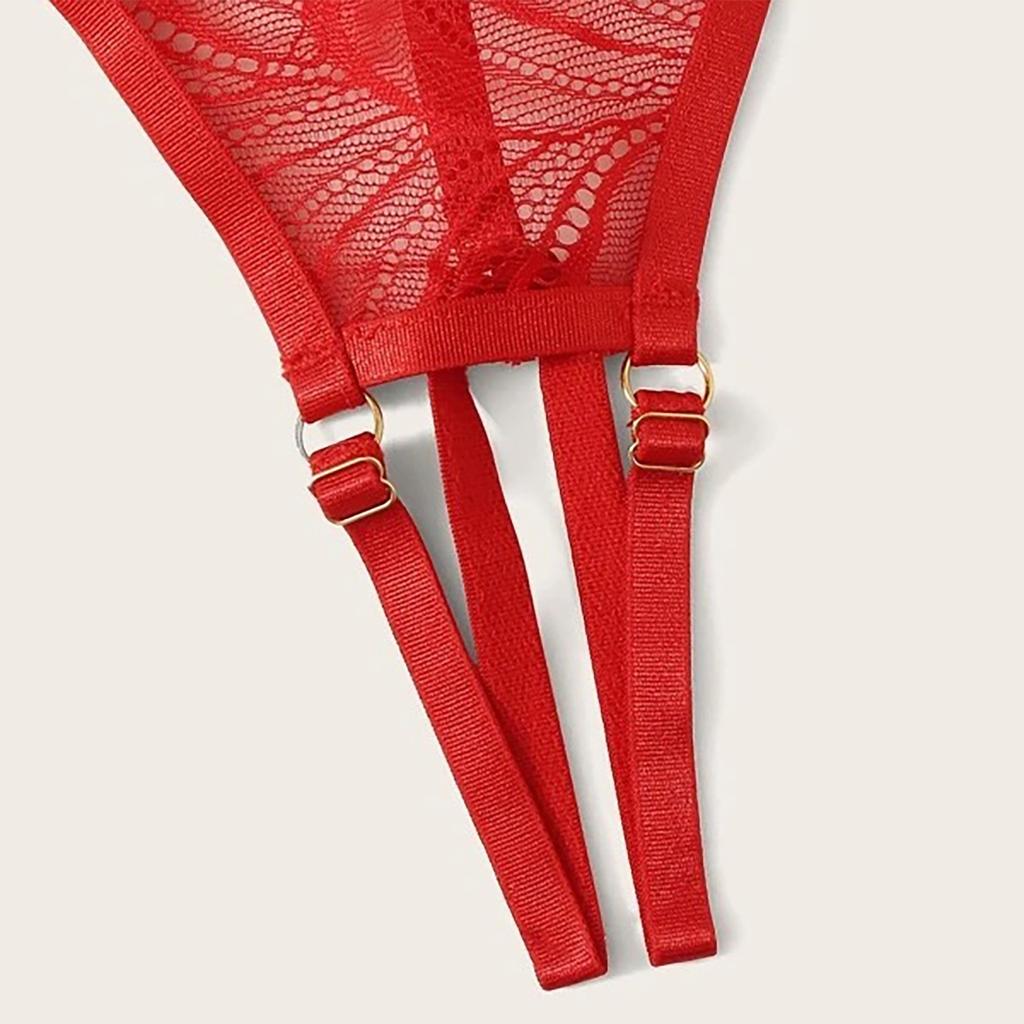 Women's Sexy Solid Color Leakage Lace Bra See-Through Underwear Split Set