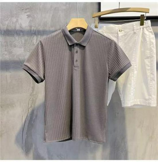 2024 Striped Mercerized Knit Polo Shirt - Men's Trendy Short Sleeve Lapel Top for Spring/Summer