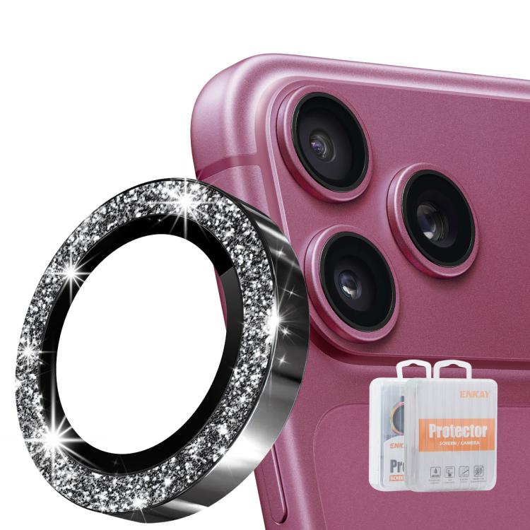 ENKAY Hat-Prince Glitter Rear Camera Lens Aluminium Alloy Ring Tempered Glass Film