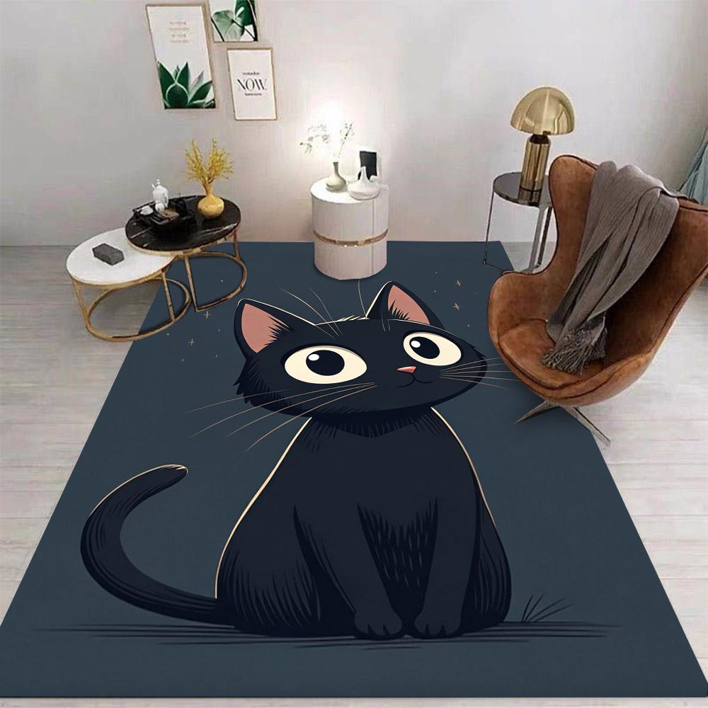 Cartoon Cat Drinking Coffee Carpet for Living Room Bedroom Bedside Floor Mat Cloakroom Kids Activity Area Rugs Large Size