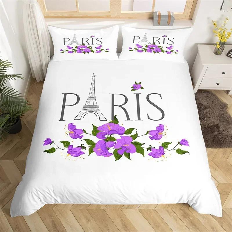 Bettwäsche-Set mit Pariser Eiffelturm-Motiv, Aquarell-Schmetterlingsmotiv, Einzelbett, Twin, Kingsize, Mikrofaser, romantisches Thema