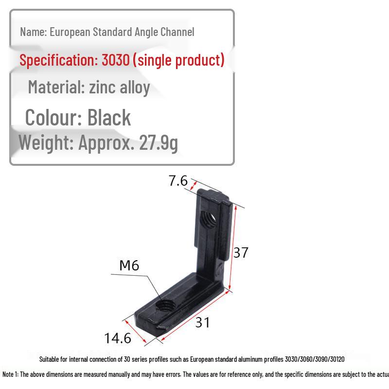 European Aluminum Profile Accessories: Silver Internal Corner & Black Right Angle Connector