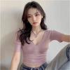 Exquisite Summer V-Neck Knit Top – Sweet & Spicy, Slim-Fit, Short-Sleeve Design for Women