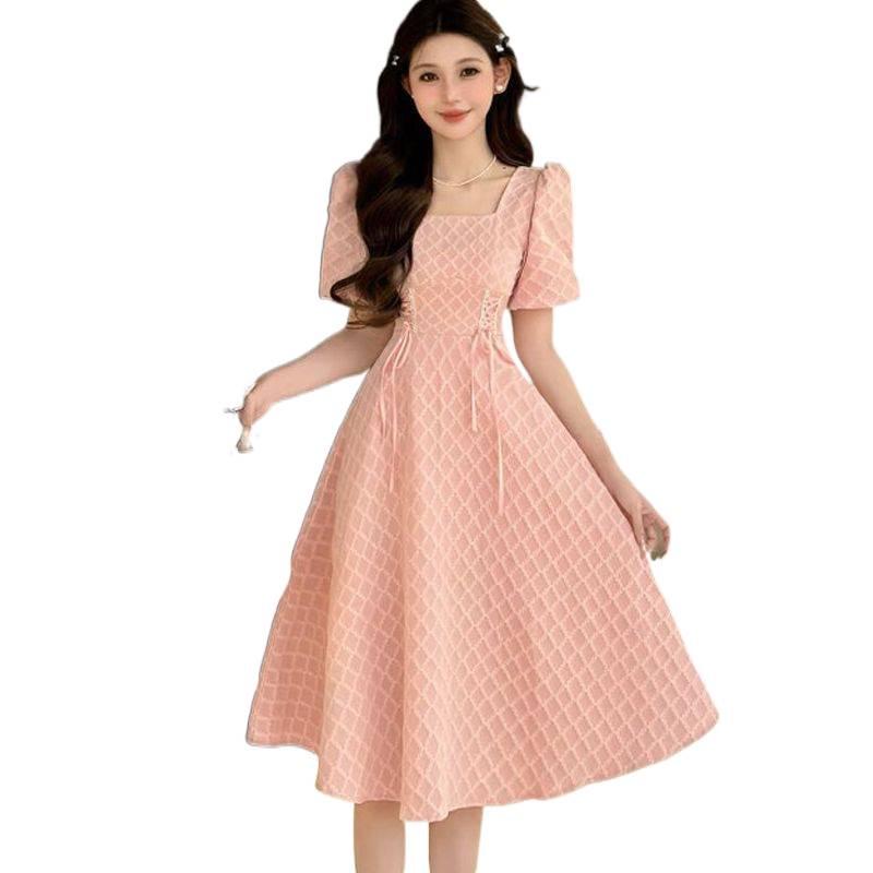 Plus Size Black Square Neck A-Line Dress - Slimming Mature Style for Pear Shapes