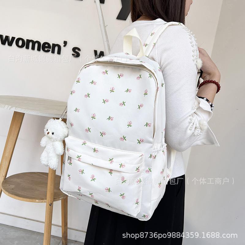 Schoolbag girl floral small fresh backpack primary school junior high school students sweet cute schoolbag campus style literary leisure backpack
