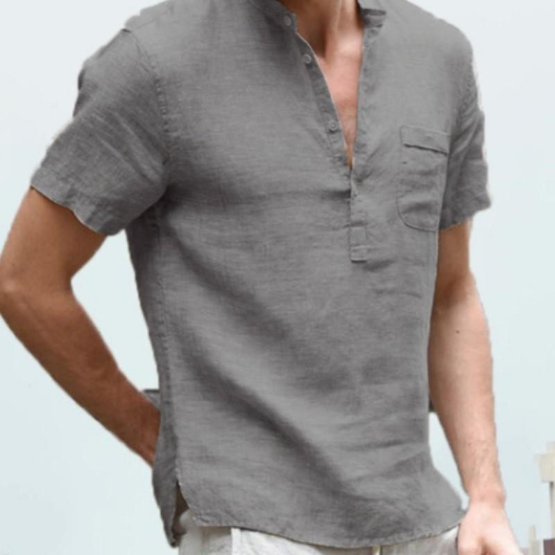 

Men s Summer Solid Color Loose Half Open Neck T-shirt Short Sleeve Casual Thin Tops 5XL сірий