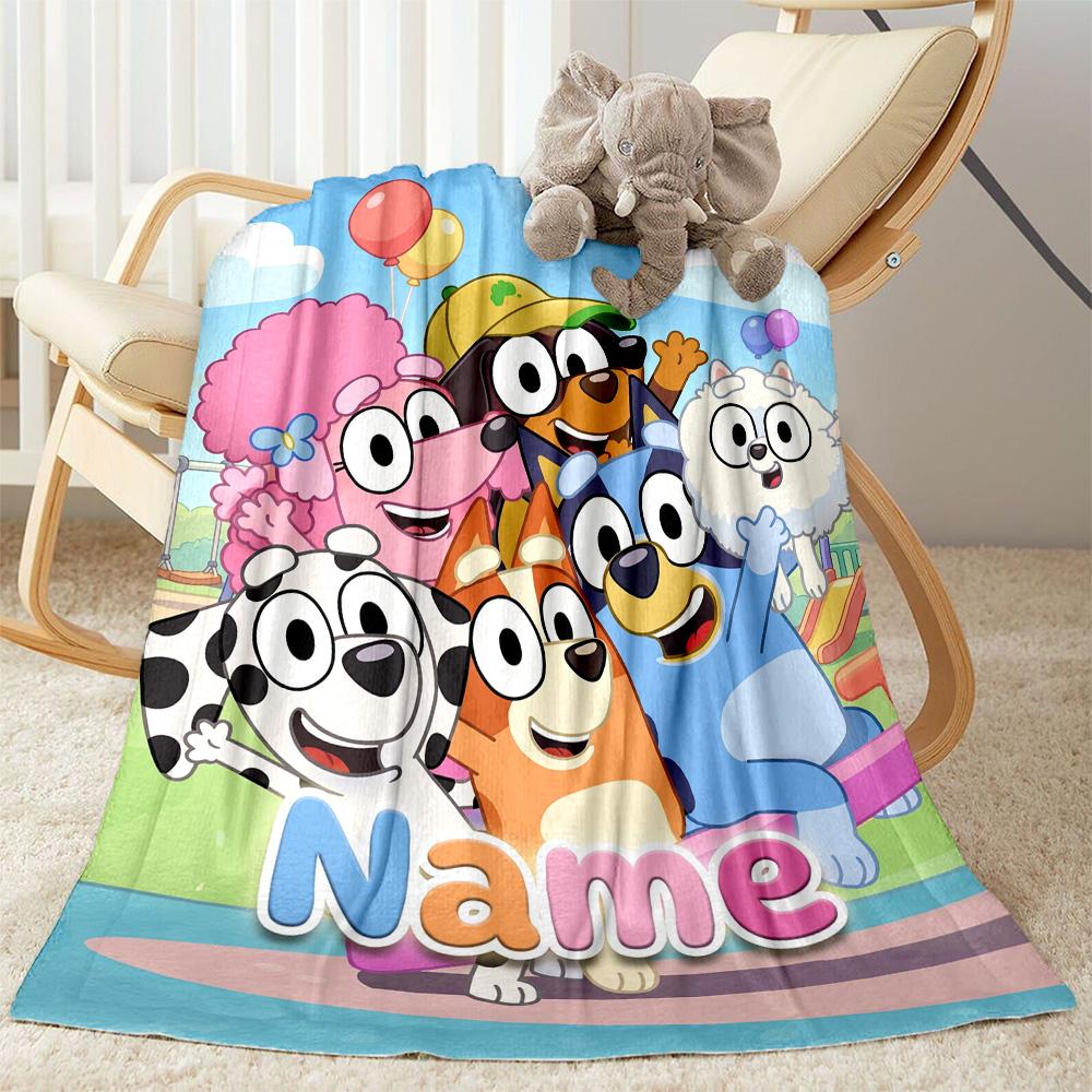 Bluey's Bubble Adventure Customize Text Blanket Cozy Customizable Blanket Durable Comfort for Office Picnics Office Chair Livingroom