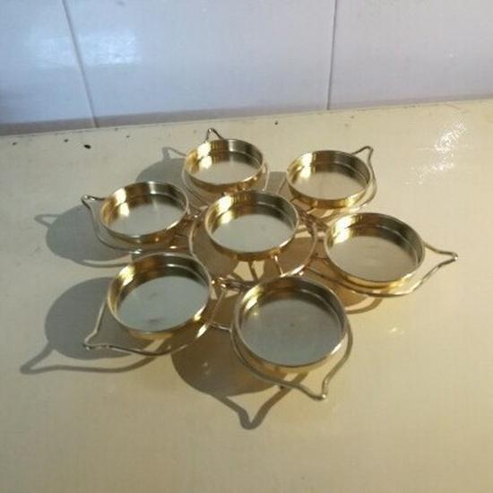 Buddhist Ghee Lamp Holder - Seven Stars Oil Lamp with Lotus Design for Temple Offerings and Everlasting Candle Display.