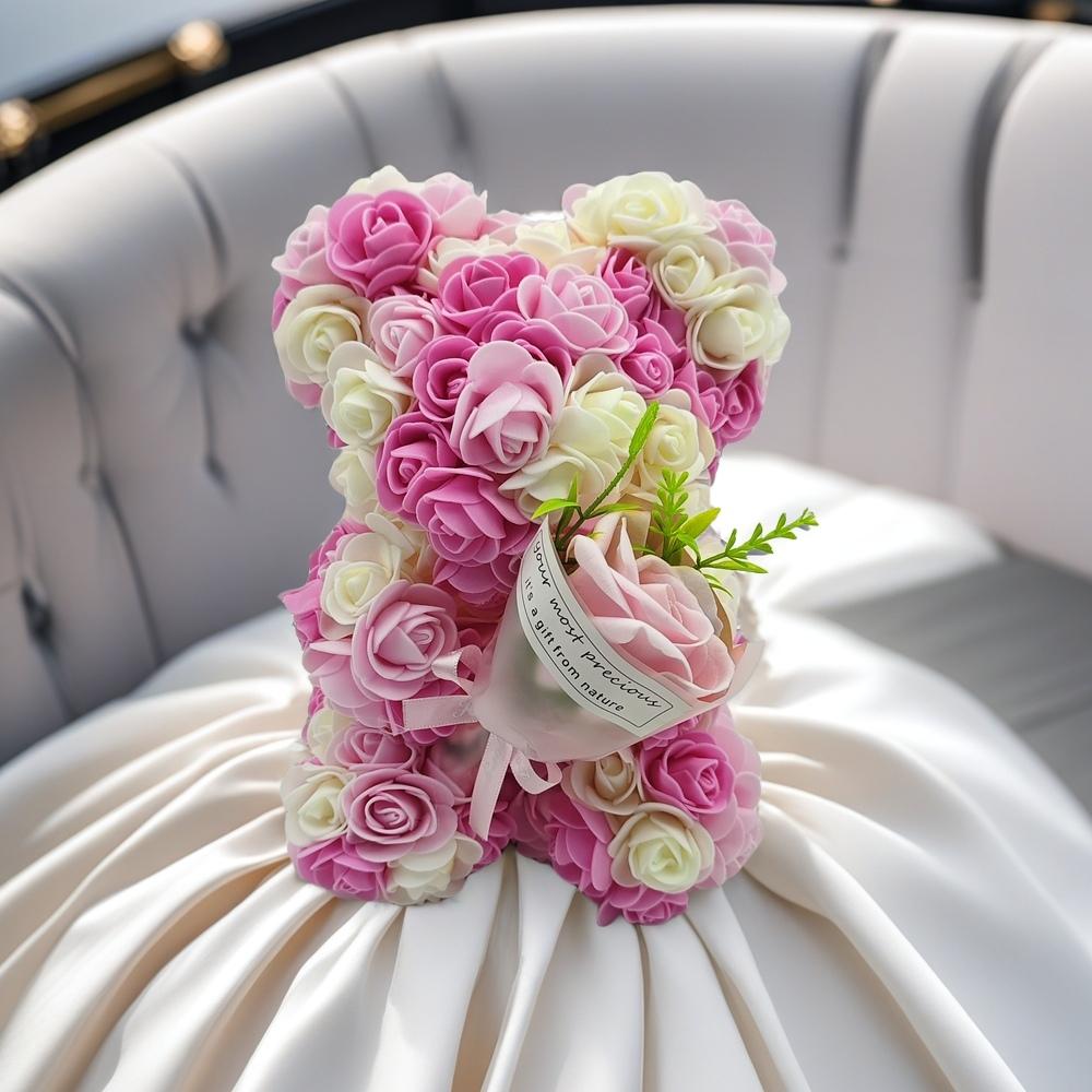 1 Piece Artificial Rose Bear with Hand Corsage, Artificial Rose Bear Birthday Gift, Valentine's Day, Wedding Mother's Day