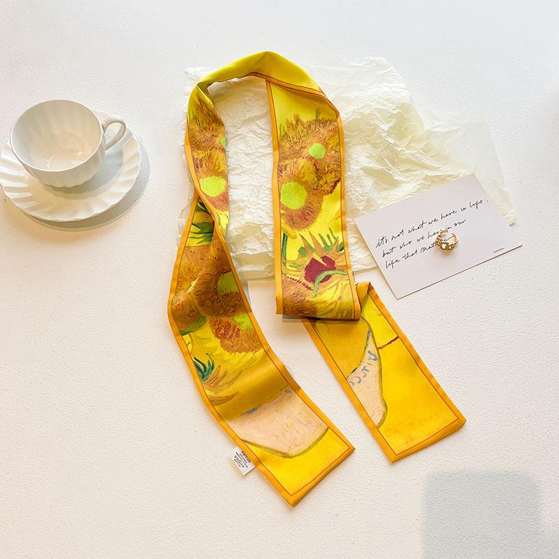 Cashew flower silk scarf, double-sided printed headband, ins decoration, versatile triangle scarf accessories