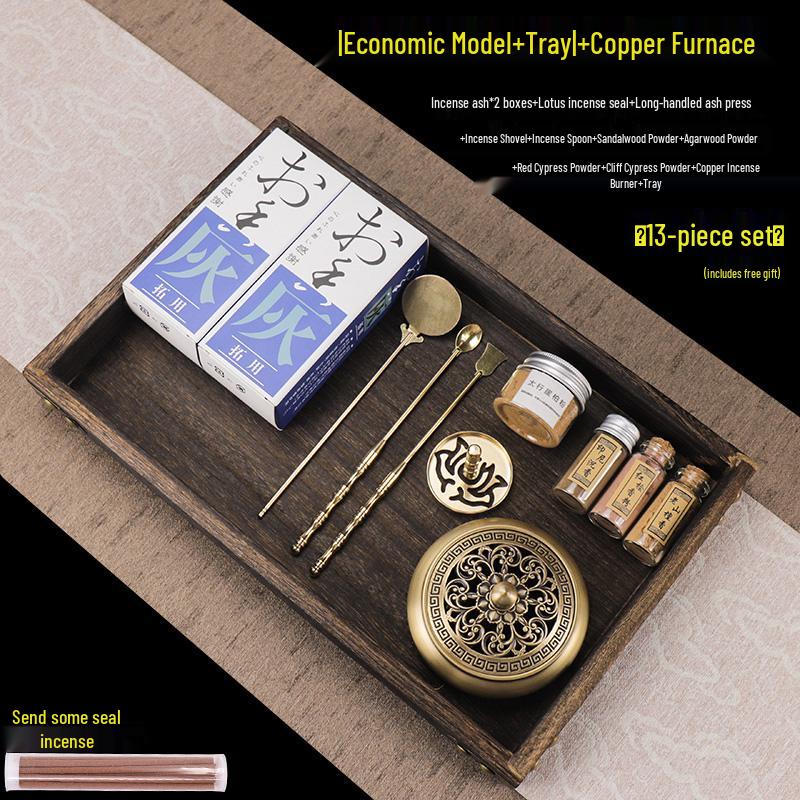 Kodo Set: Brass Ash Press Incense Burner & Pure Incense Powder with Dazuan Seal Mold for Home Use