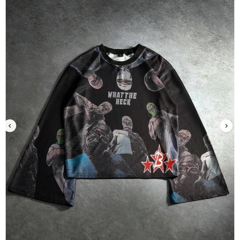 Vintage Cupid Print Gothic Sweatshirt Long Sleeve Flared Top Y2K Streetwear
