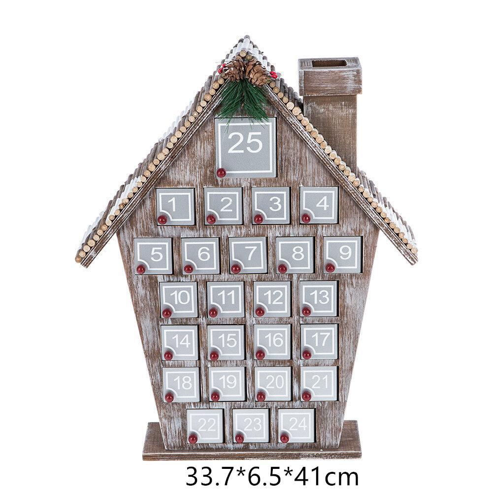 Wooden Advent Calendar With 25 Storage Drawers, Christmas House Shaped Countdown Calendar, Wooden Holiday Ornament For Home Tabletop Decoration