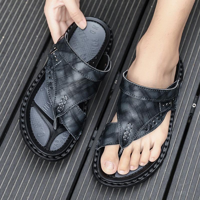 Fashion Hot Sale Men'S Sandals Genuine Leather Men Summer Shoes Leisure Slippers Flip-Flops Men Comfortable Footwear Soft Sandal Size 47