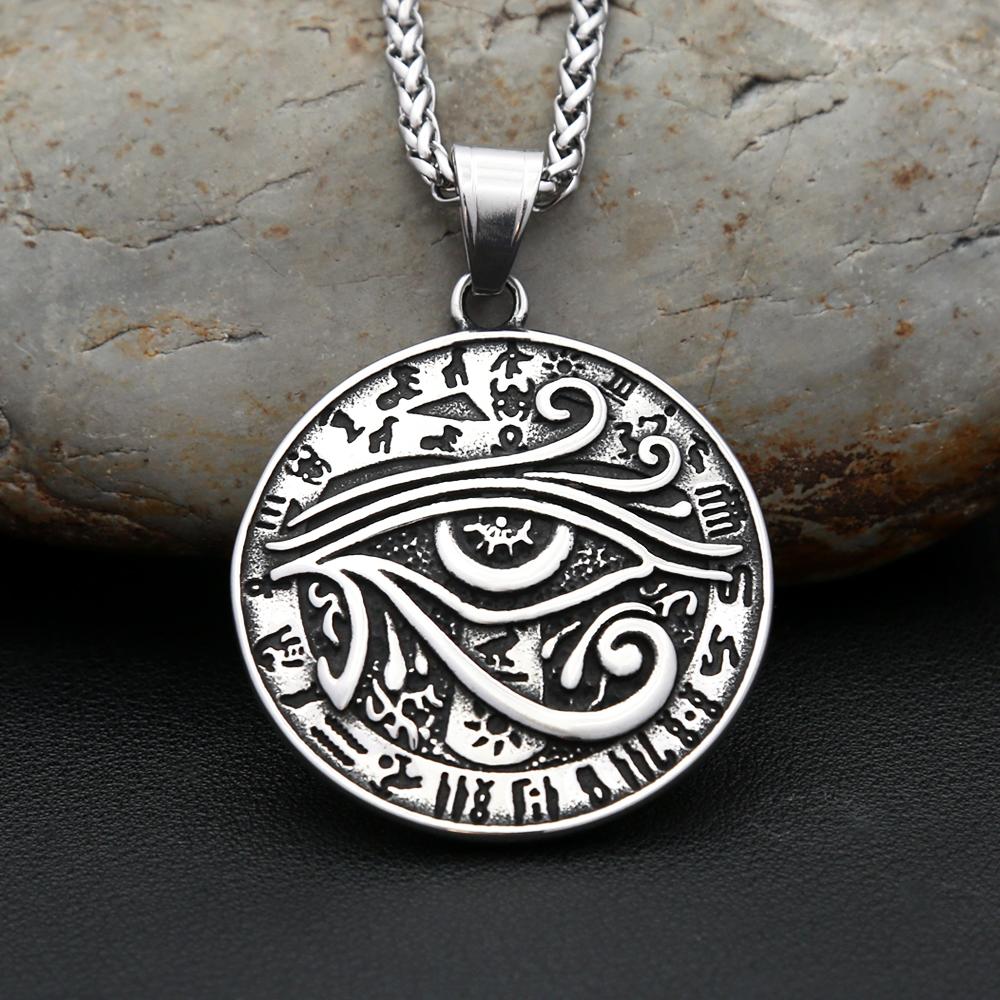 New Classic 316L Stainless Steel Eye of Horus Necklace For Men Women Ancient Egyptian Pharaoh Runes Pendant Amulet Jewelry Gifts