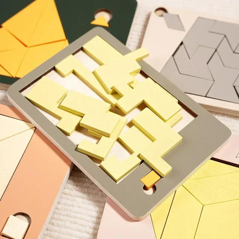 Wooden Geometric Puzzles Challenge Impossible Brain Burning Decompression IQ Mind Brain Teaser Jigsaw Puzzle for Children