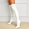Bílé Sexy Boty Nad Koleno se Zipem na Straně Nazouvací Špičaté Nová Móda Pruhované Tenké Podpatky Dámské Kozačky