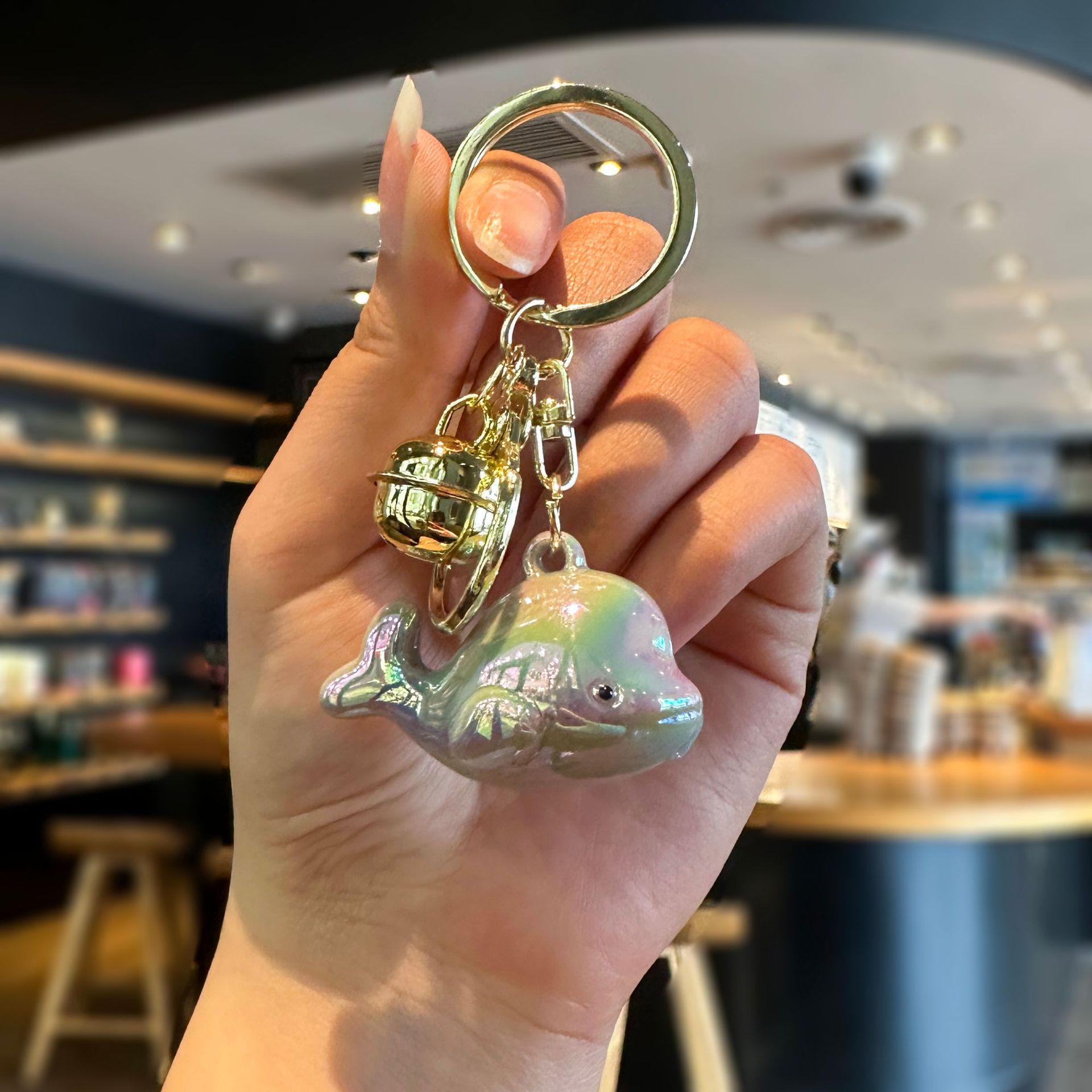 Color-Changing Iridescent Dolphin Keychain with Bell
