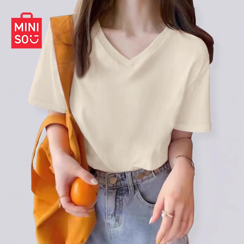 MINISO Women s V-Neck Slimming Short Sleeve T-Shirt L