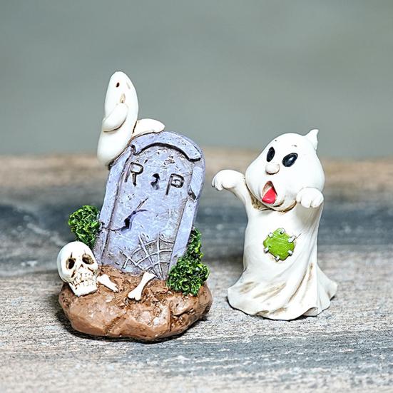 Halloweenská pryskyřičná ozdoba Strašidelný strašidelný dům Hrob Strom Démon Kořen Náhrobní kámen Socha s LED světlem Kreslená dýně Duch Figurka Ozdoba