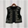 Sequin Embroidered Velvet Vest Tops Women Vintage Sleeveless O-Neck Black Vests 2023 Spring Causal Slim Street Lady Top