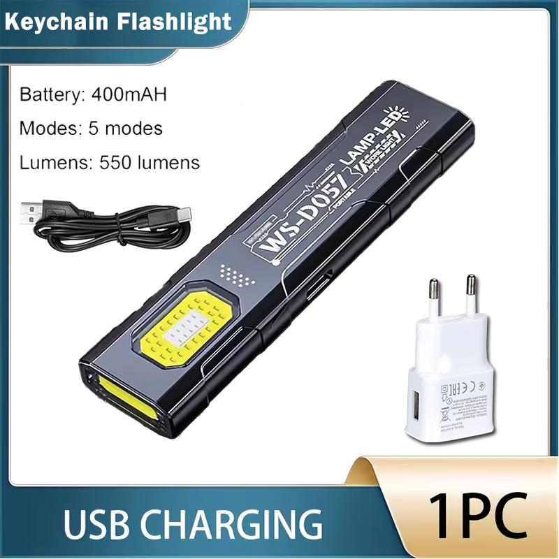 LED Keychain Flashlight Type C Rechargeable 550LM Portable Mini Torch Pocket Lantern Flood Work Light With Magnet For Emergency