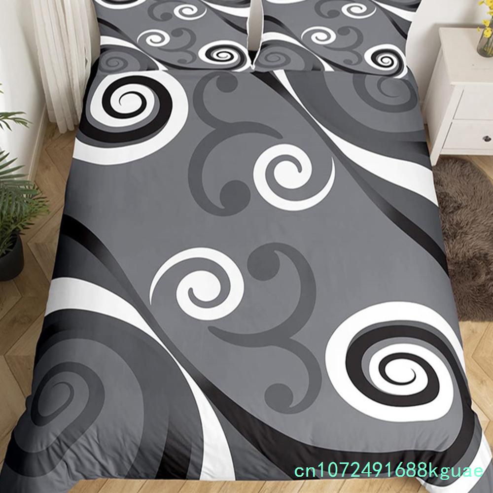 Gray Black Red Swirl Duvet Cover Set King Trippy Stripe Geometric Bedding Set Microfiber Farmhouse Abstract Geometry Quilt Cover