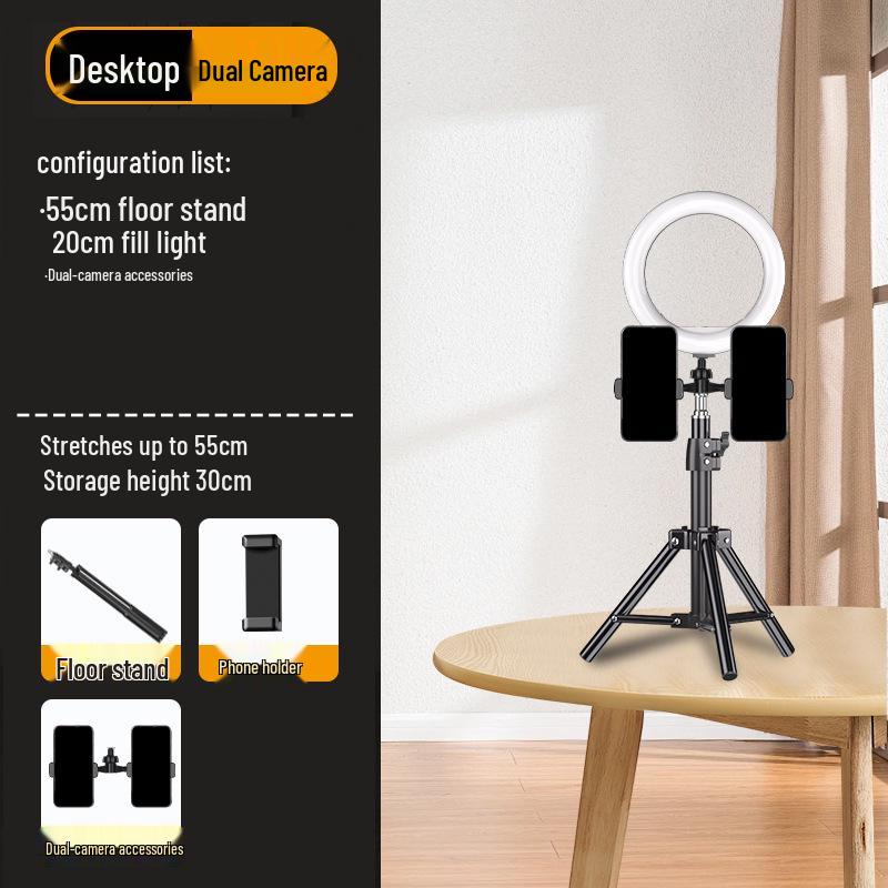 Dual-angle Mobile Phone Tripod with Fill Light for Live Streaming and Recording