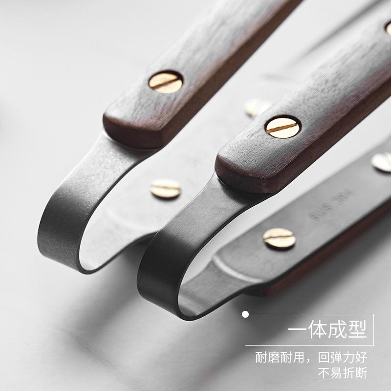 Japanese style walnut stainless steel food heat-resistant food clip, barbecue clip, outdoor barbecue clip
