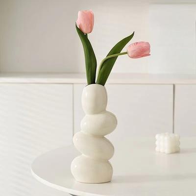 Luxury Pebble Vase Decor Minimalist Flower Pot for Living Room TV Cabinet Desktop Ornament