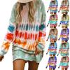 Women's Tie-Dye Print Gradient Color Thin Long Sleeve Sweatshirt Dress