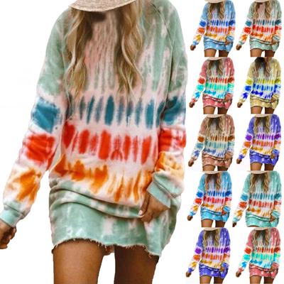 Women's Tie-Dye Print Gradient Color Thin Long Sleeve Sweatshirt Dress