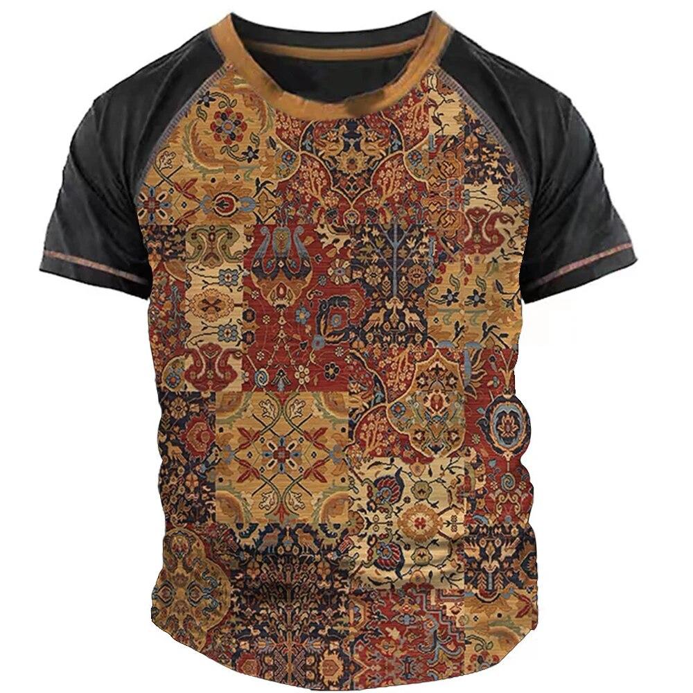 Vintage T Shirt For Men 3d Patchwork Print T-Shirt Oversized Casual Short Sleeved Summer Streetwear Man Clothing O-neck Tees Top