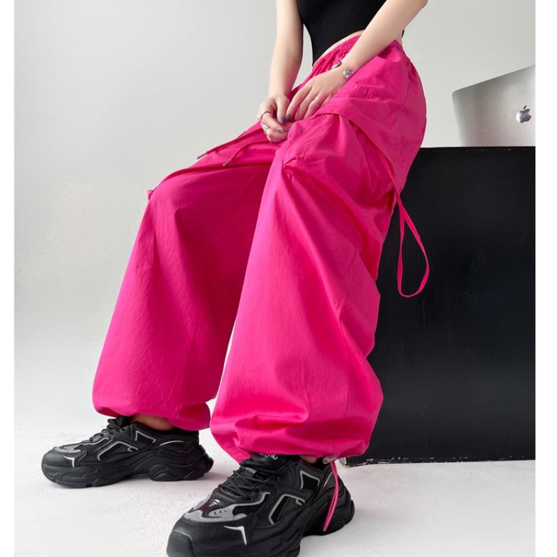 Pantaloni da lavoro solidi con coulisse a gamba larga per le donne Pantaloni sportivi dritti alla moda Pantaloni casual da ufficio Lady Y2K Streetwear Pantaloni larghi Donna 24207