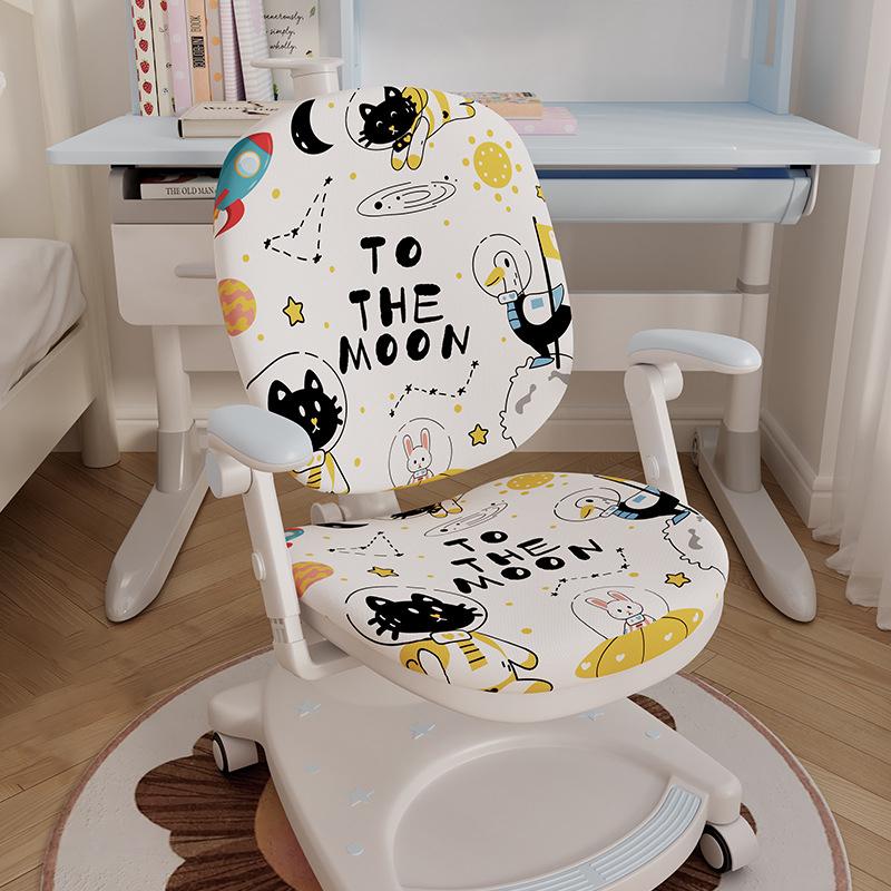 Children Learning Chair Cover Double-back Stretch Elastic Kids Study Computer Chair Slipcover Cartoon Printing Protect Cover