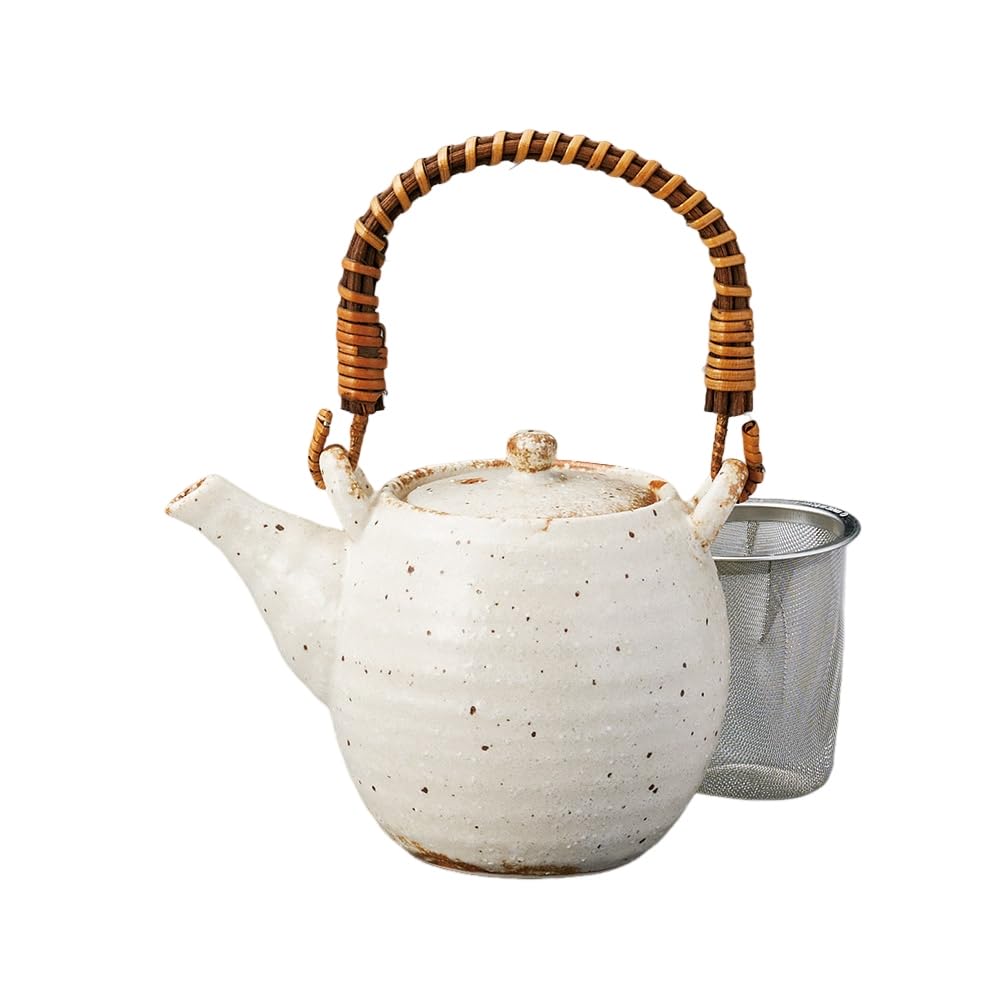 

Ale-net Small Sabi Shino Teapot (13.6 x 9.5 x 10.5 cm, 400cc) with Stainless Steel Tea Strainer, Mino Ware Porcelain, Made in Japan, Stylish