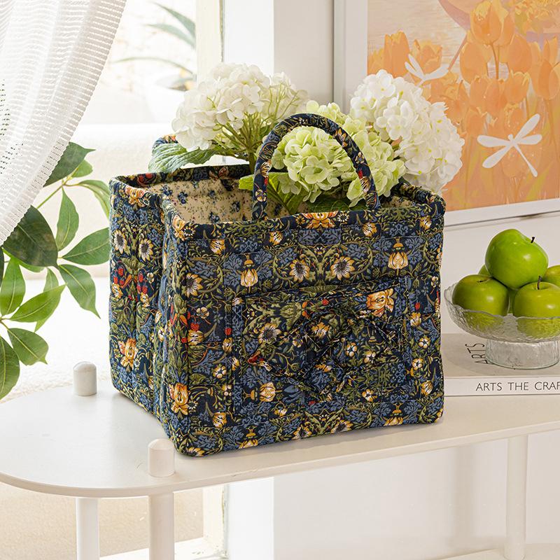 Floral Large Capacity Fabric Laundry Hamper with Easy Carry Handles Rural Pastoral Style Clothing Storage Baskets Home Organizer