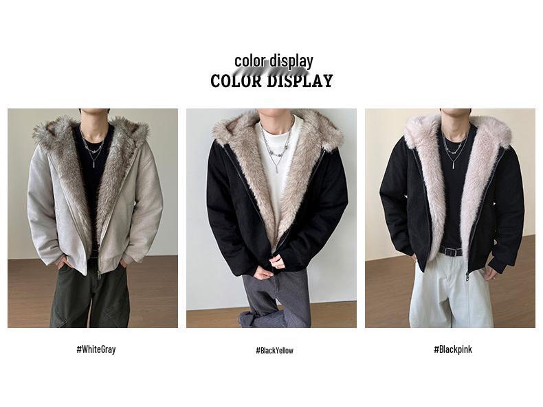 American Eagle Cat Ear Suede Fur Collar Jacket - Autumn/Winter Plus Velvet Short Outerwear