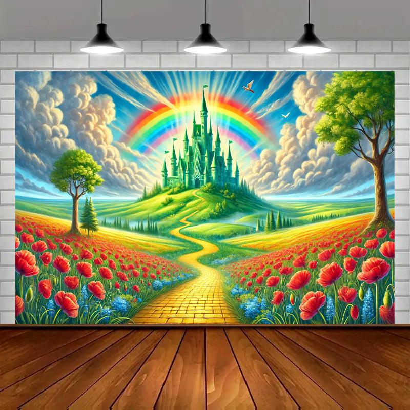 1 Magic Castle Polyester Party Banner with a Colorful and Magical Landscape Background and Room Decoration
