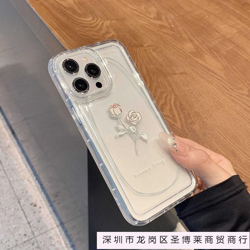 Simple personality rose apple 15 mobile phone case iphone14promax transparent soft rubber 13/12/11 anti-drop xr