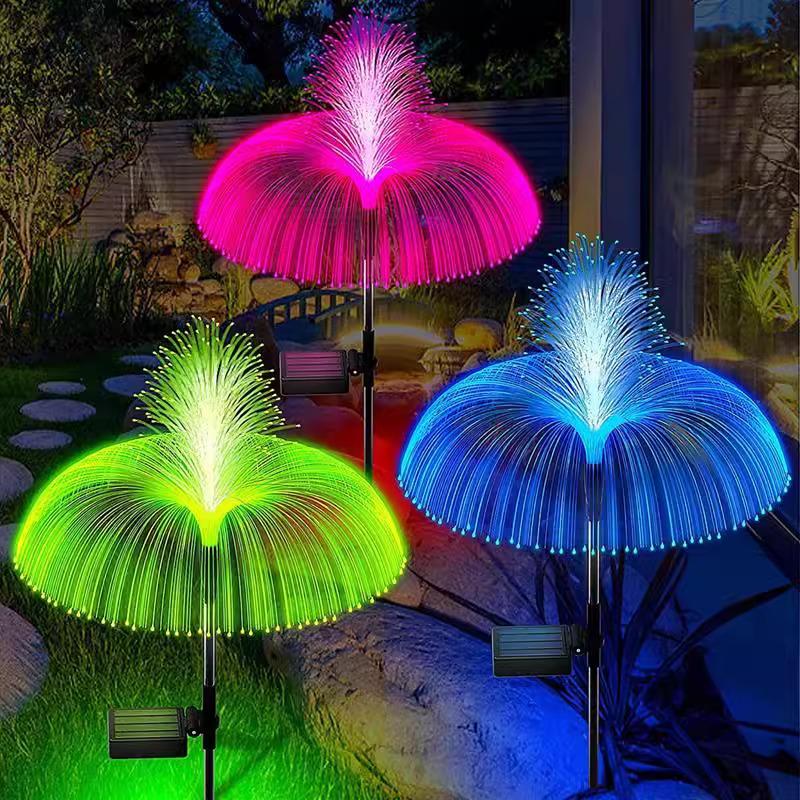 Decorative Solar Garden Light with Fiber Optic Jellyfish Design for Landscapes, Five-Layered Jellyfish String Light.